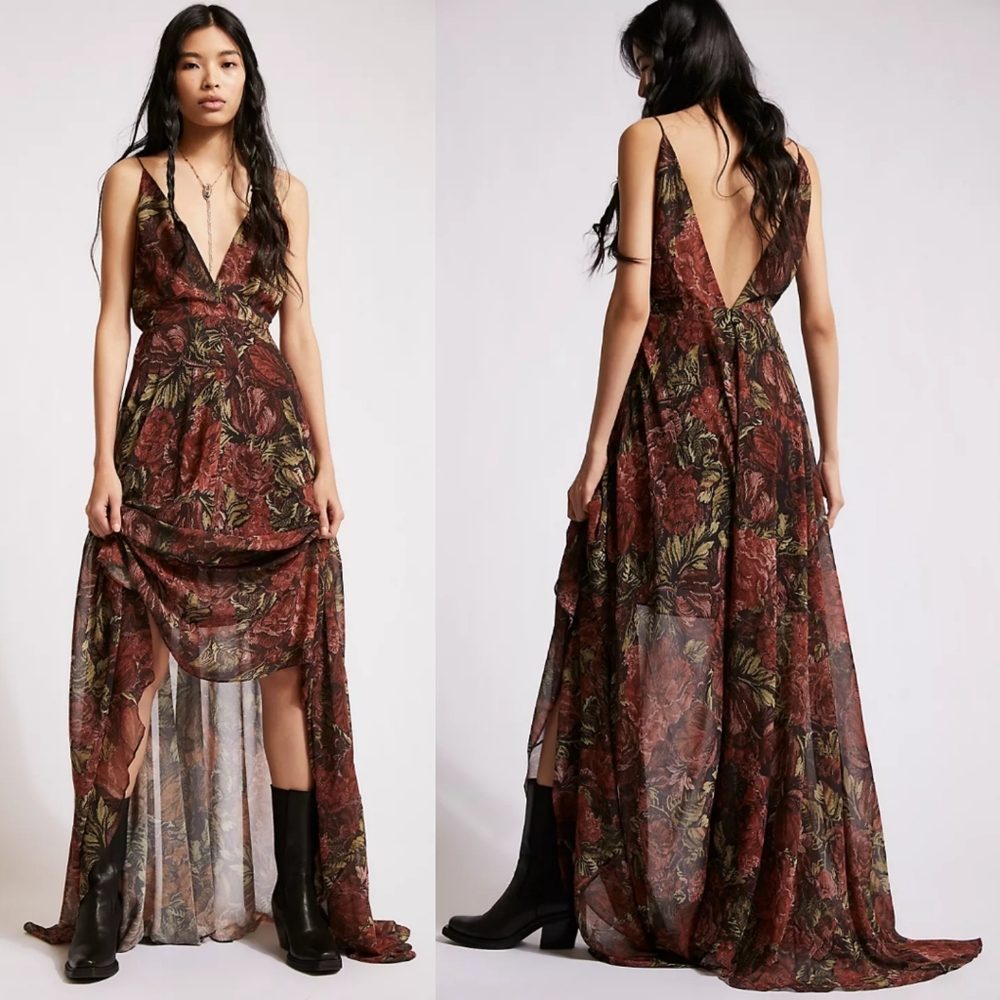 Ronny Kobo Daniela Chiffon Gown in Victorian Floral, Sz L - Picture 2 of 15